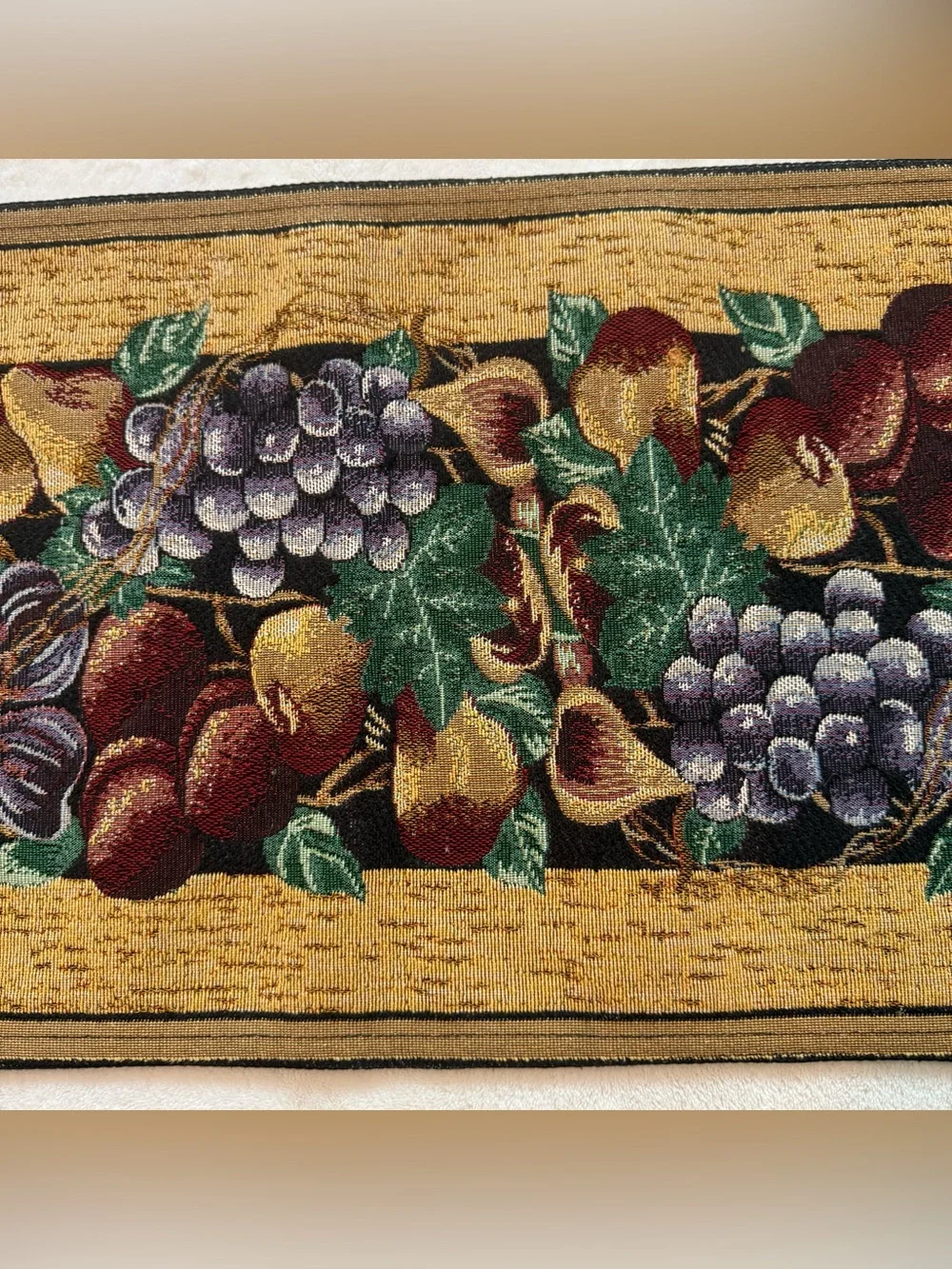 Vintage Jacquard Woven Tapestry Table Runner Harvest Fruit Vineyard Tuscan 90x13